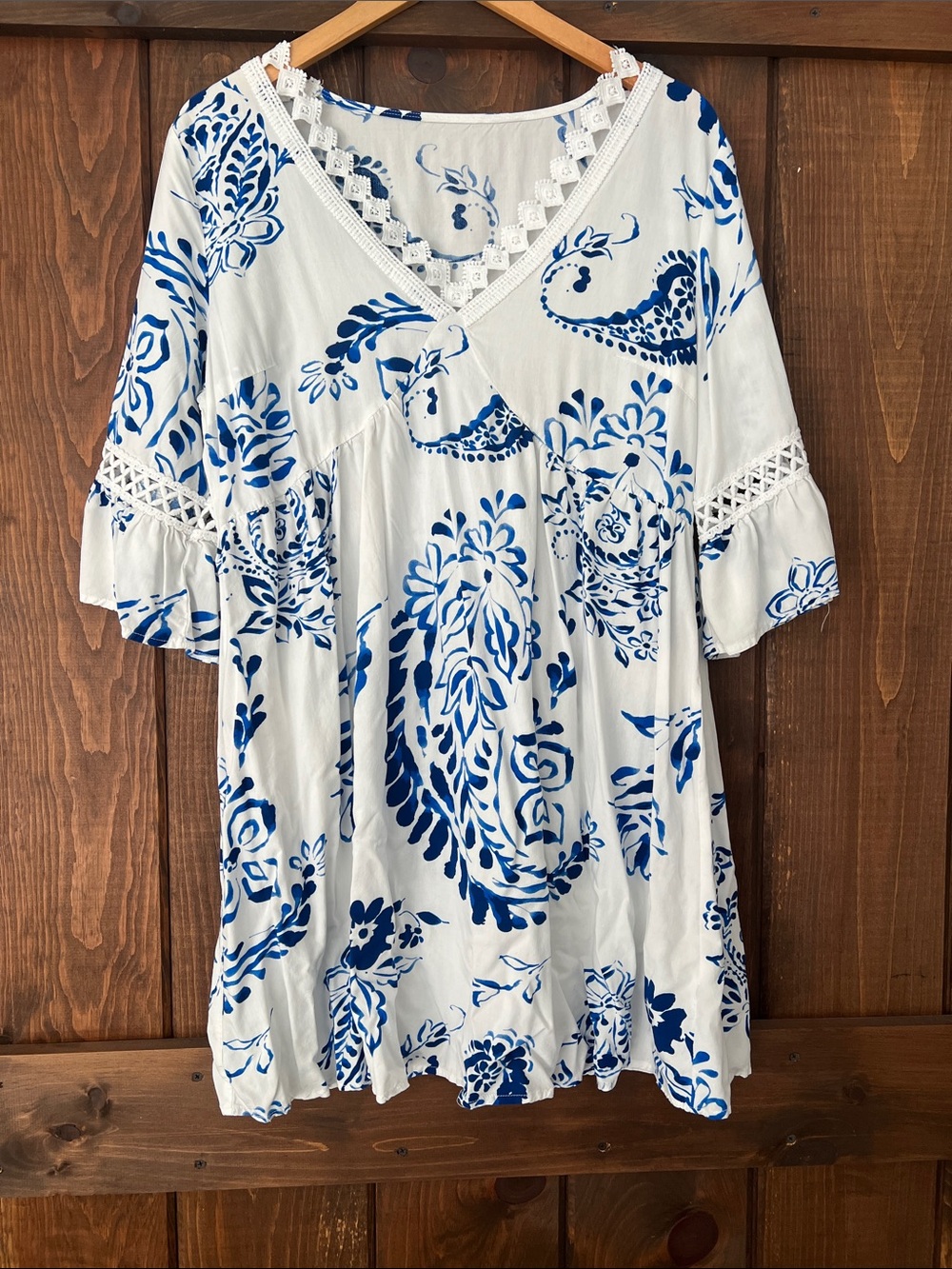 Cupshe V-Neck White Dress with Blue Floral Print